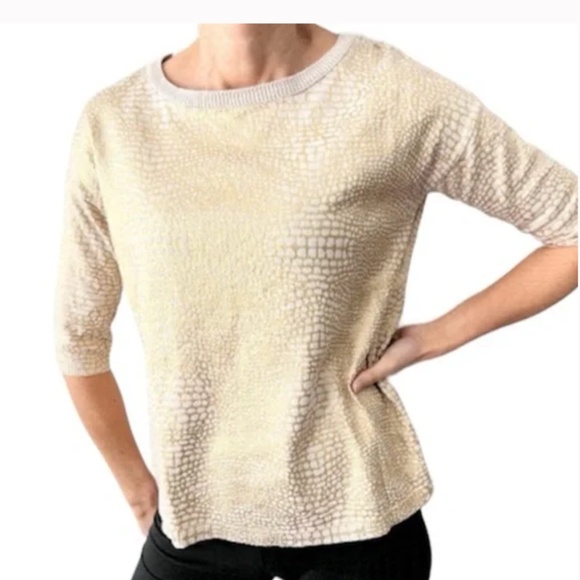 Vero Moda Gold Metallic - Animal Print 3/4 Sleeve Fine Knit Sweater S - Picture 1 of 9